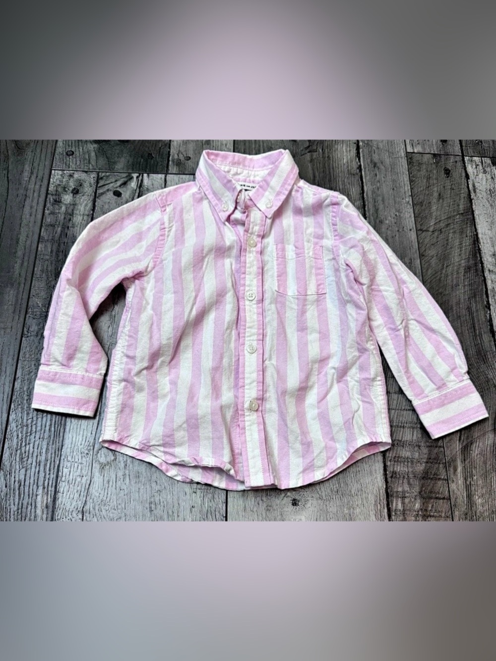 Janie and Jack Striped Cotton Button Down in Pink & White